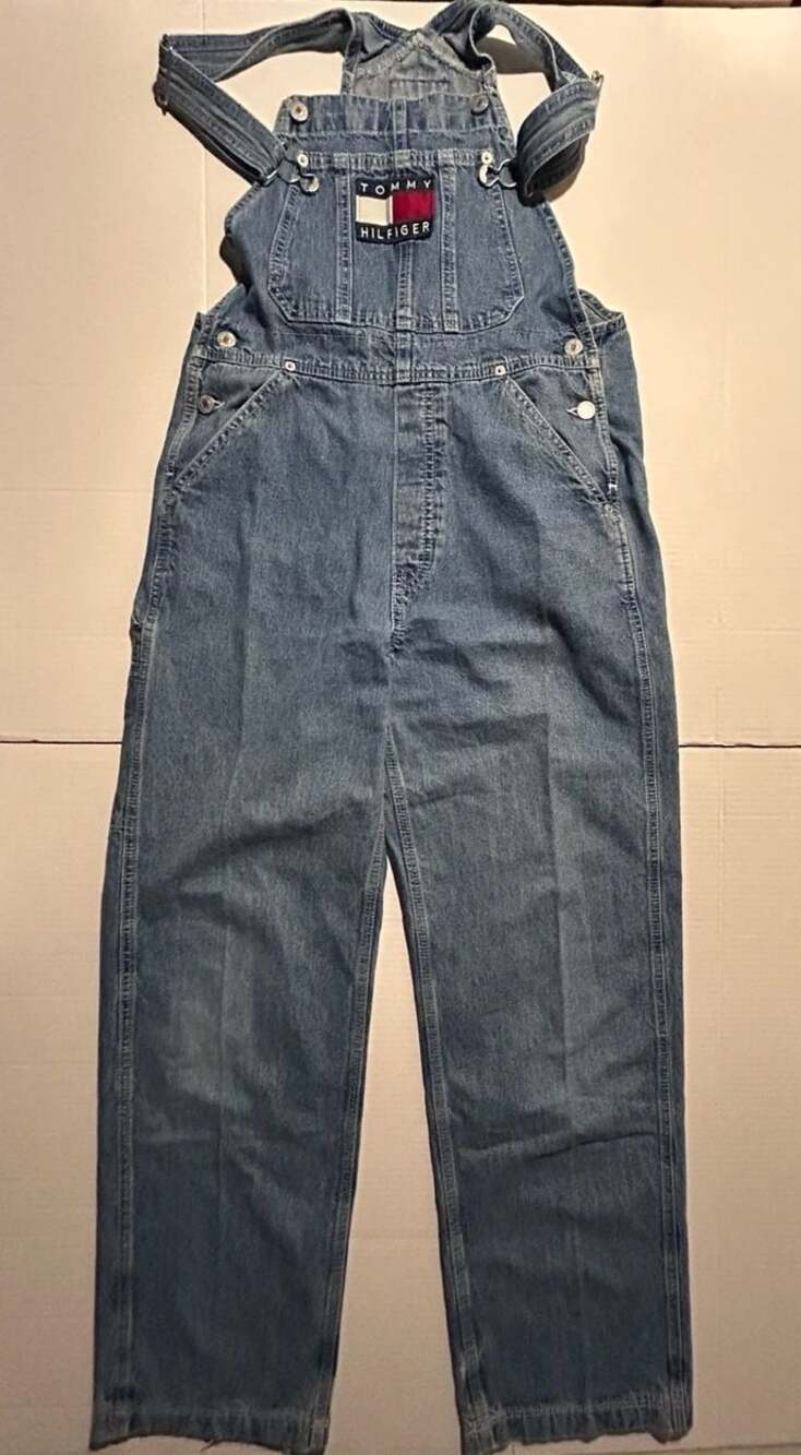 Vintage Tommy Hilfiger Denim Overalls with Front Flag Logo Patch